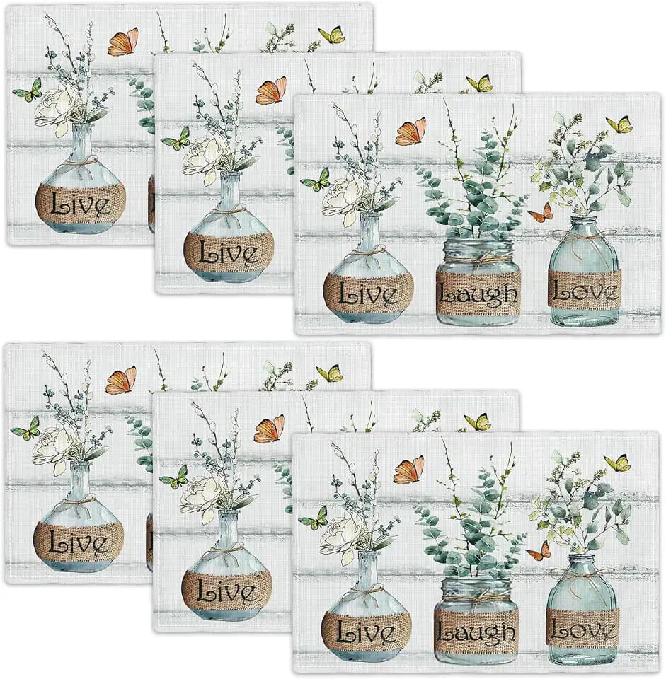 Tijuboni Butterfly Flower Placemats Set of 6 Inch 12"x18"