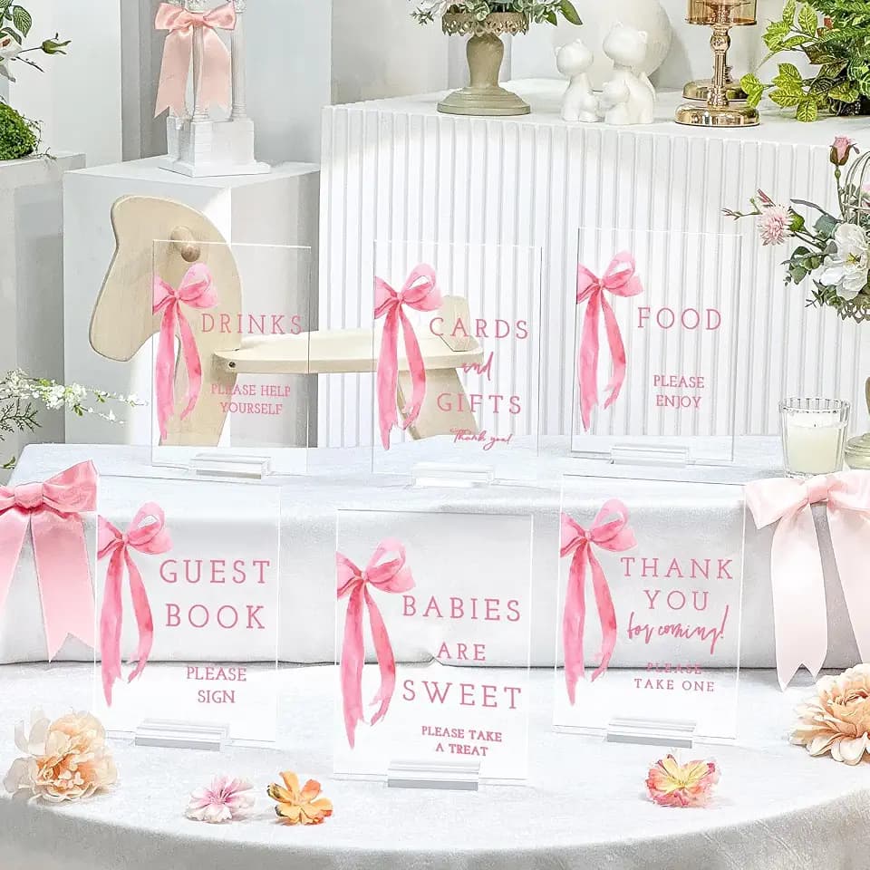 Vercraft 6 Pcs Pink Bow Baby Shower Table Decorations
