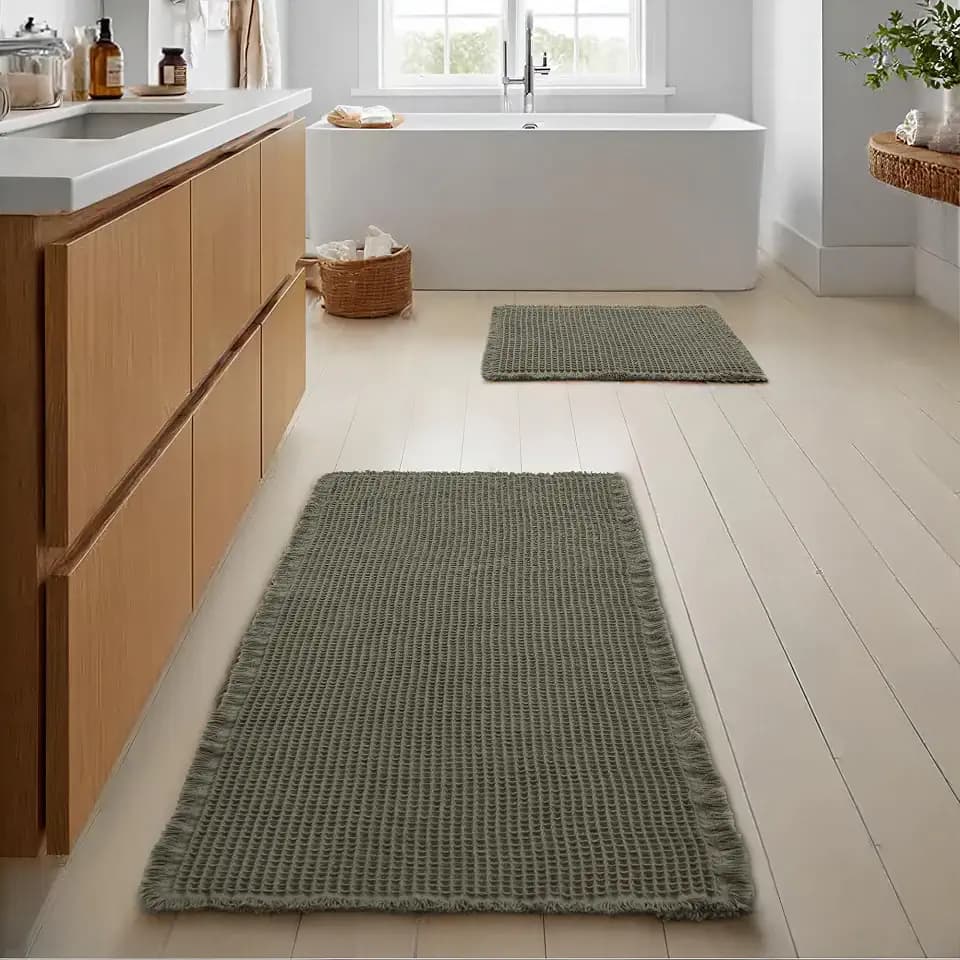 JIUZHEN Set of 2 Waffle Bathroom Rugs Non Slip Bath Mats 16"x24"+24"x48"