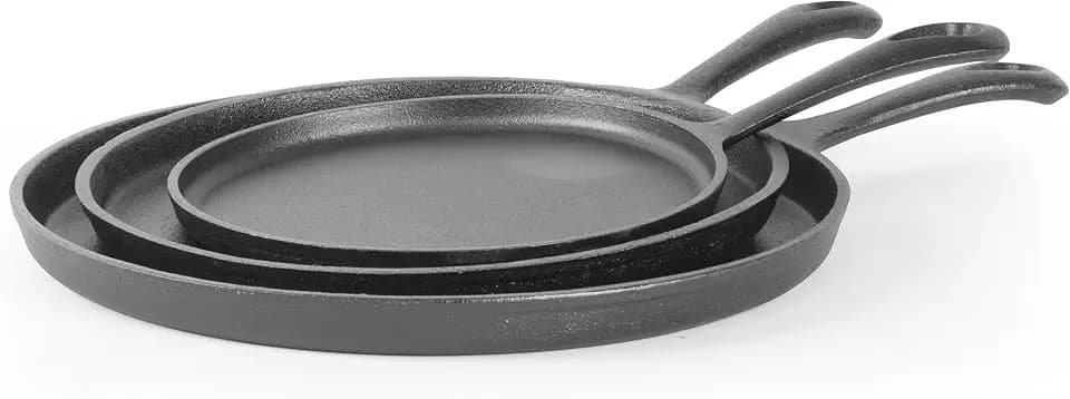 Commercial CHEF 3-Piece Cast Iron Griddle Set, Pre-Seasoned, CHCI81012