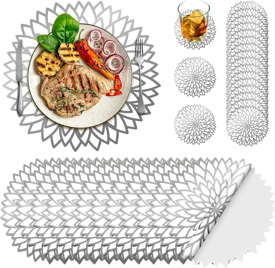 Geosar 200 Pcs Silver Metallic Disposable Paper Placemats Set 13 Inch