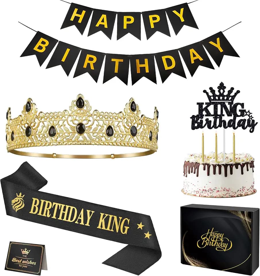 Birthday Decorations for Men - King Crown, Sash, Banner Birthday Gift