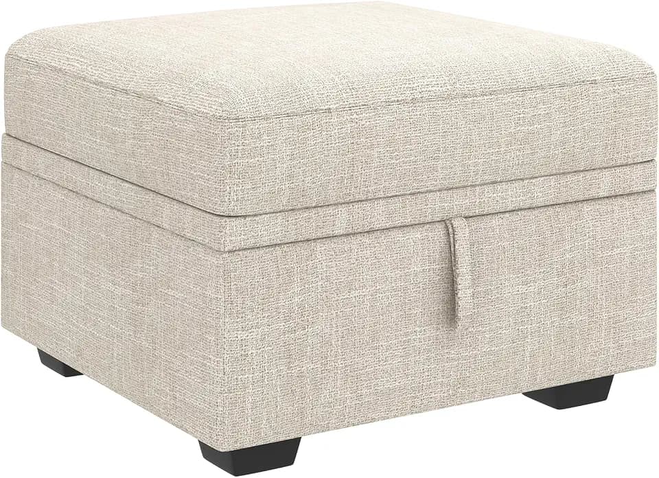 HONBAY Storage Ottoman Module for Sectional Sleeper Sofa with Pull Out Bed, Movable Footrest Ottoman for Modular Couch, Beige