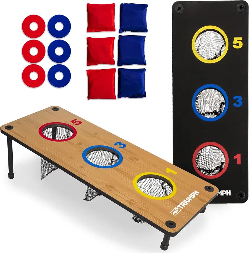 Triumph Sports 2-in-1 Cornhole Set with Washers & Bean Bags for Tossing