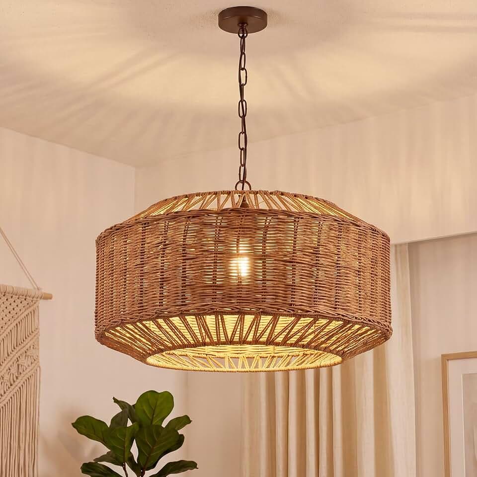 Natural Rattan Spider Boho Lamp Shade Handwoven Indonesian Rattan