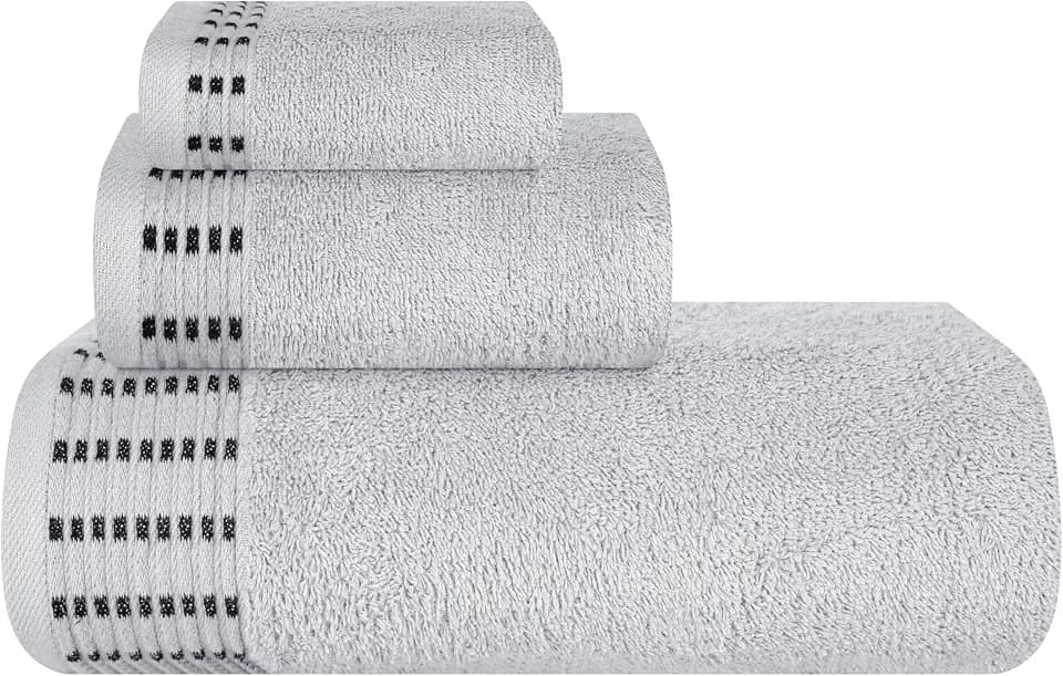 BELIZZI HOME Ultra Soft 3 Pack Cotton Towel Set, Contains a Bath Towels 28x55 inch, a Hand Towels 16x24 inch & a Wash Cloths 12x12 inch, Ideal Everyday use, Compact & Lightweight - Light Grey