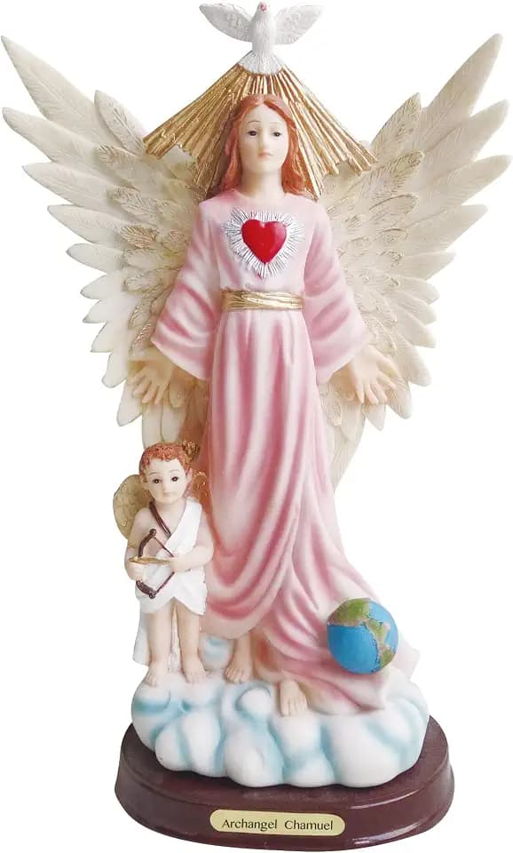 Archangel Chamuel Estatua Chamuel Angel Statue Holy Figurine(8 Inch) (Pink)