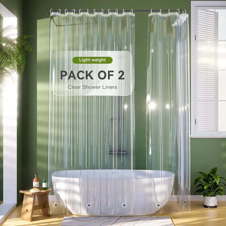 2 Pack Extra Long Shower Curtain Liner 72 x 96 Inches, Lightweight Waterproof Plastic Shower Curtain Liner for Tall Showers with 3 Stronger Magnetic Weights, Long Clear Shower Liner
