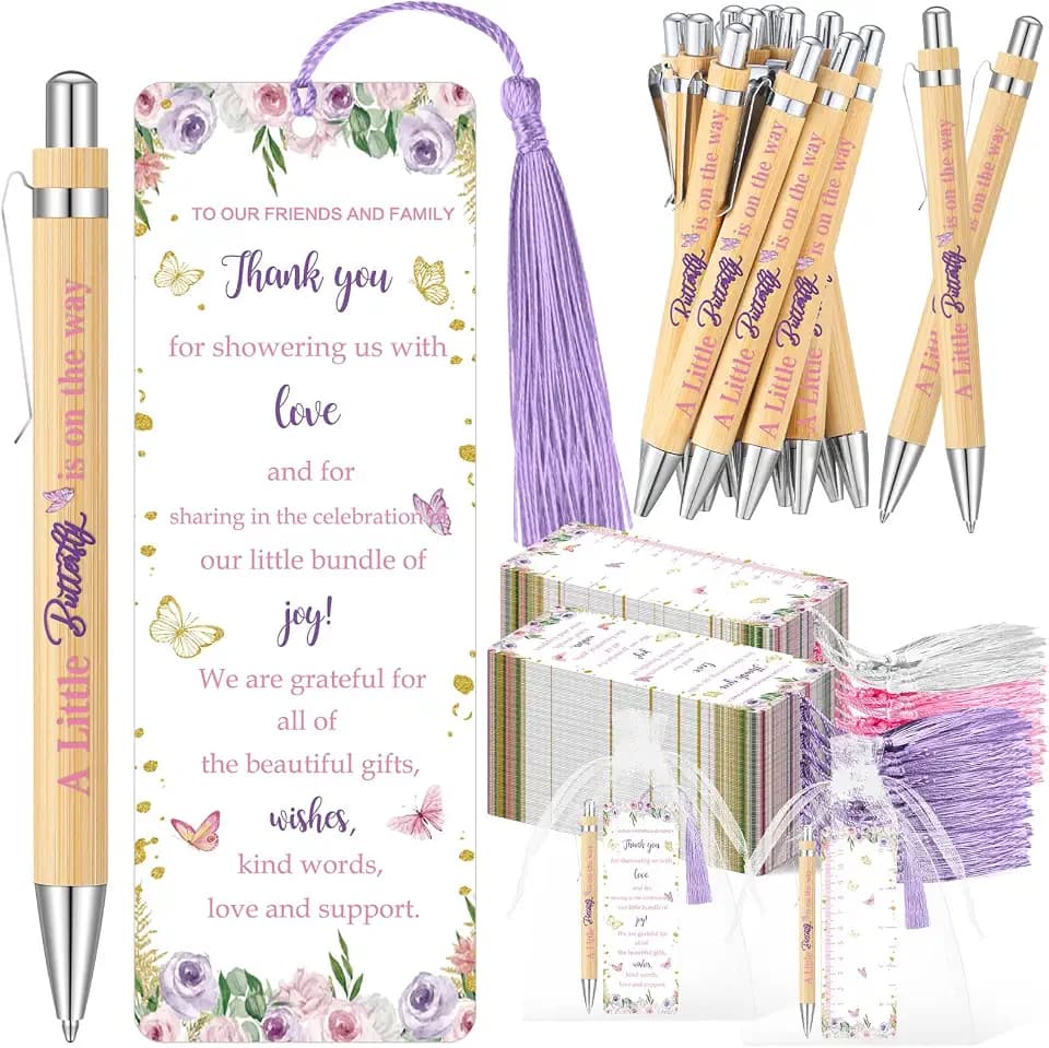 Gilprop 50 Set Baby Shower Favor for Guest Ballpoint Pen Bookmark Butterfly