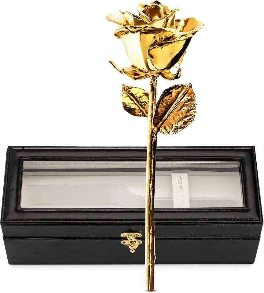 Forever Rose 24K Gold Dipped Real Rose, Handmade, in Leather Case