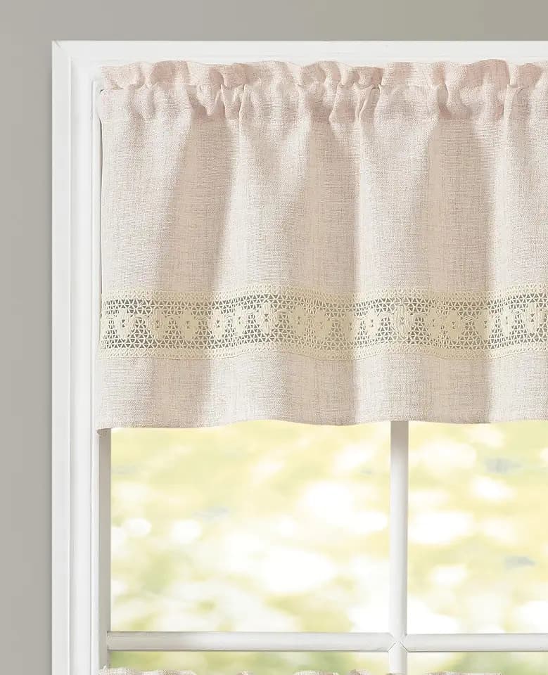 GOHD Yesterday Again Straight Valance with Hollow Crochet lace,Beige