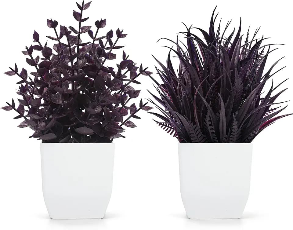 Der Rose 2 Pack Plum Small Fake Plants for Halloween Gothic Home Decor
