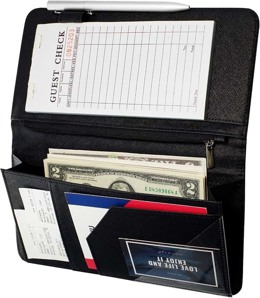 Server Book with Zipper Pocket and Magnetic Closure Server Booklet Waitress Books Serving Book with Money Pocket Waitstaff Organizer Fit Server Apron Waiter Book Wallet High Volume Pocket