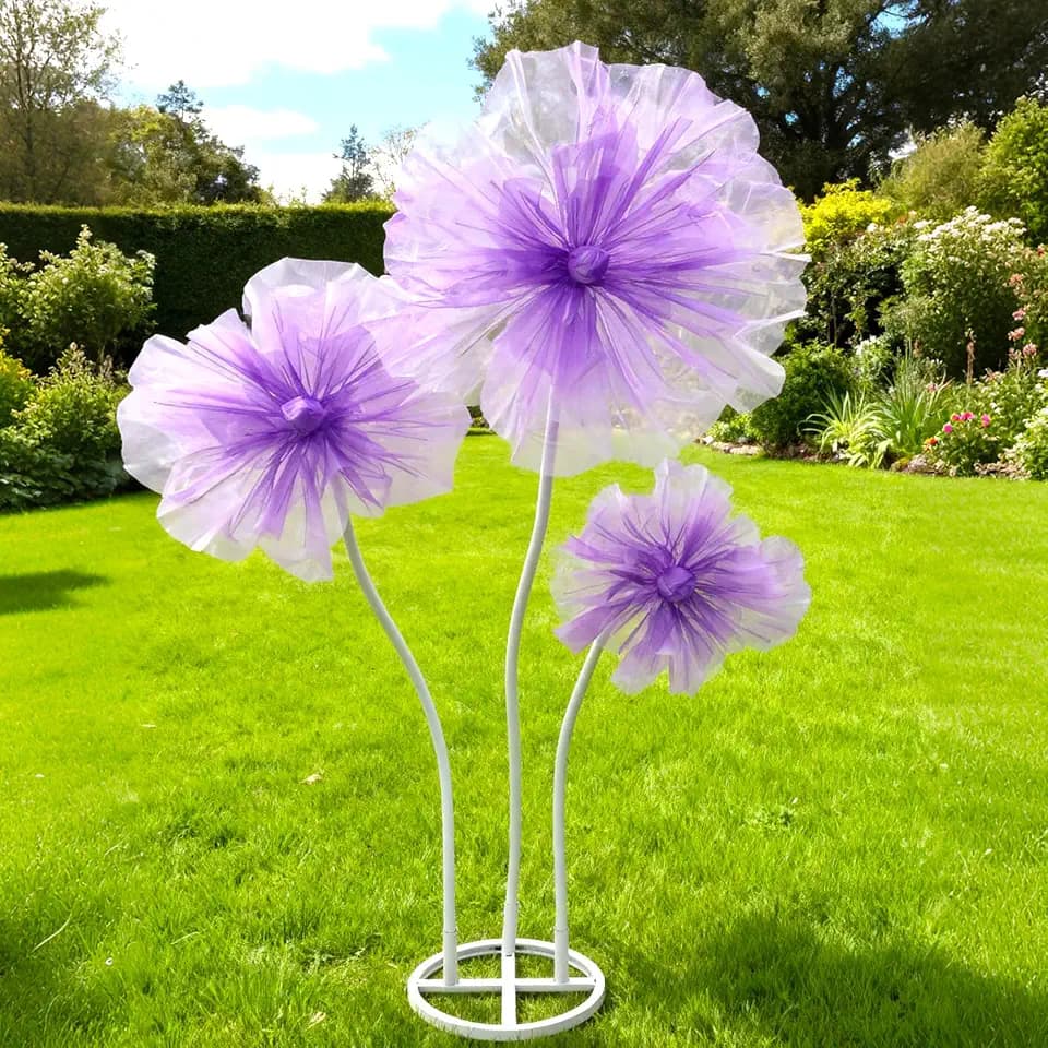 WARMALL 3PCS Giant Flowers for Decoration, 5.9Ft Large Artificial Silk Flower with Stems and Stands, Wedding Party Banquet Graduation Home Garden Shop Window Photography Props Background Decor(Purple)