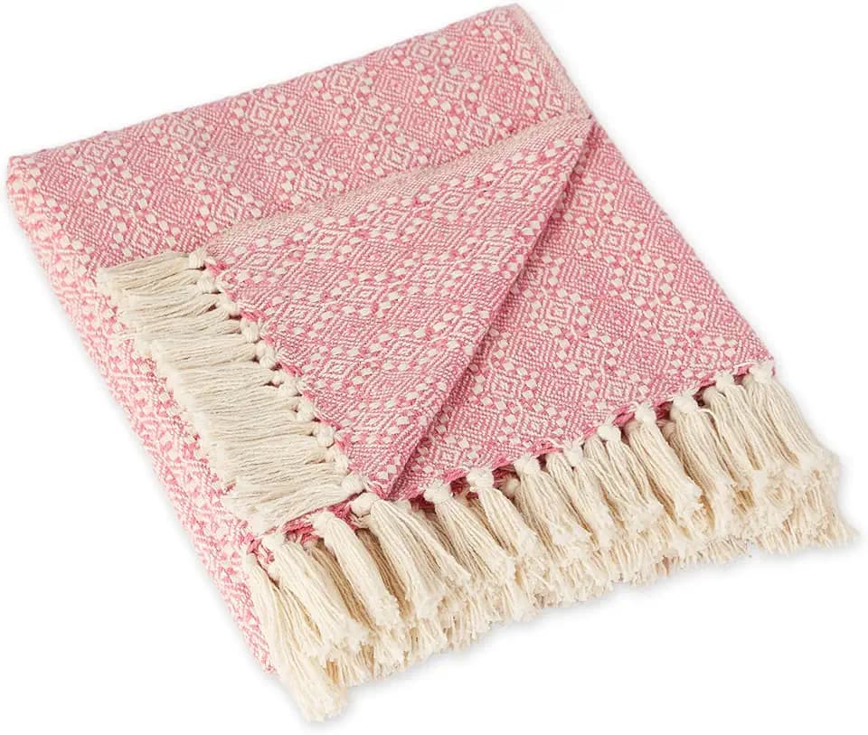 DII Diamond Stitch Woven Throw, Organic Modern, 50 x 60, Rose