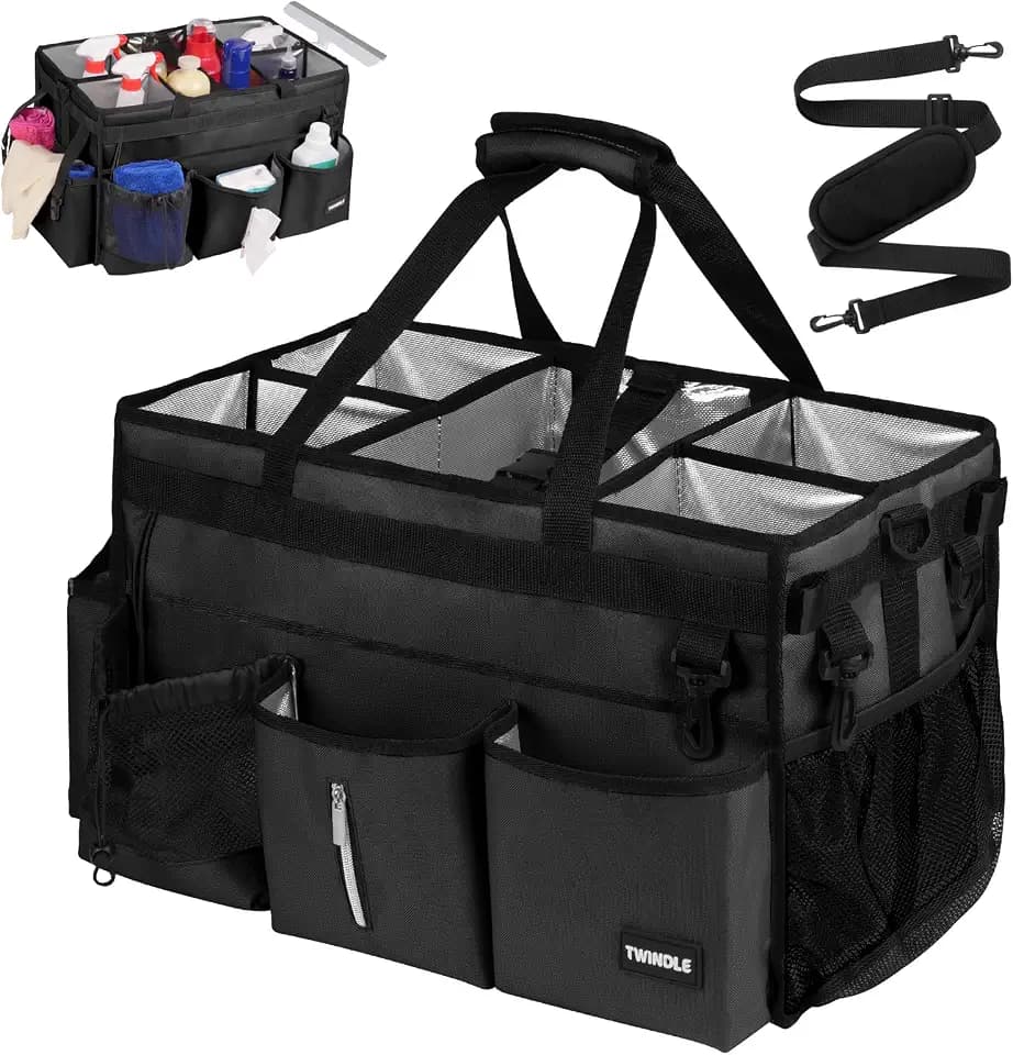 Large Cleaning Caddy For Cleaning Supplies,Cleaning Bag With Waist Belt & Shoulder Straps, Detachable Divider,Cleaning Supply Caddy For Housekeepers & Cleaners