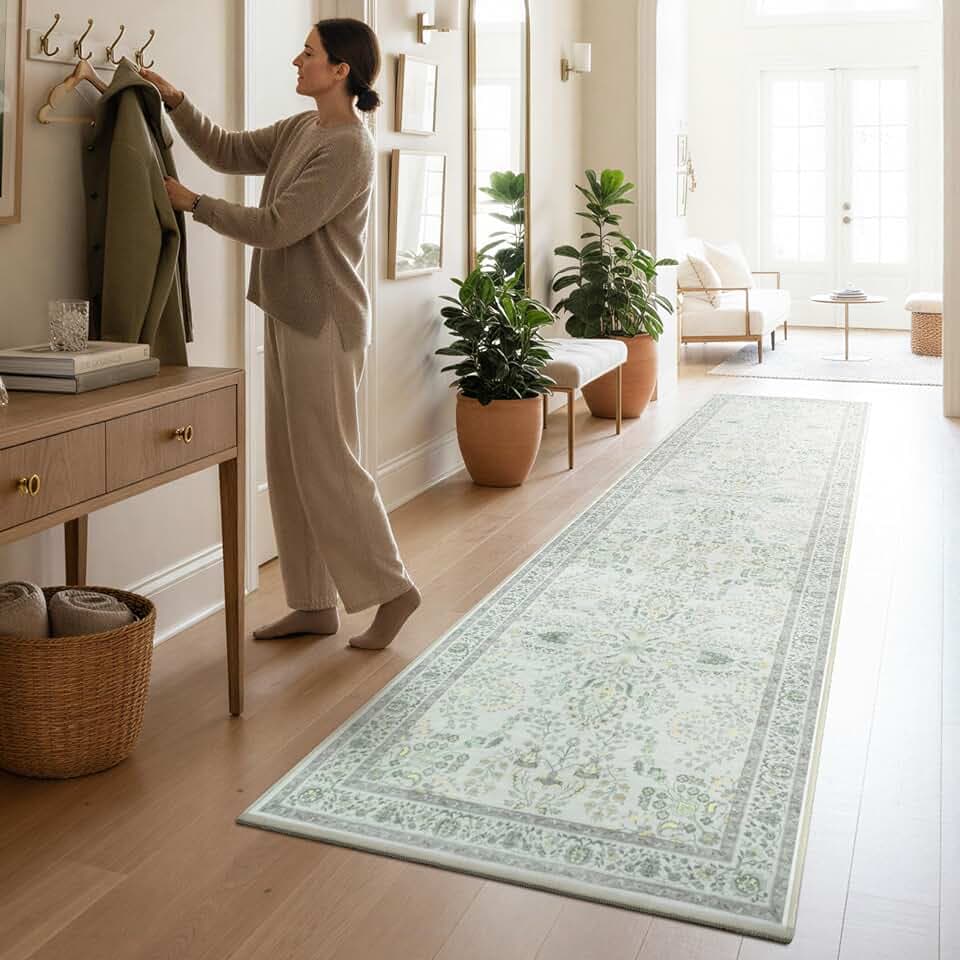 GRANNY SAYS Rug Runners for Hallways Non Slip, Washable Runner Rug for Kitchen Floor, Carpet Runner for Entryway, Laundry Room, Indoor, 2x8 Long Kitchen Rugs with Rubber Backing, Vintage Rug, Green