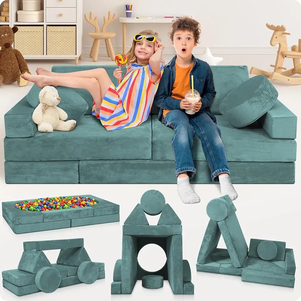 Lunix Modular Kids Play Couch, 14-Piece Fort Building & Climbing Foam Set