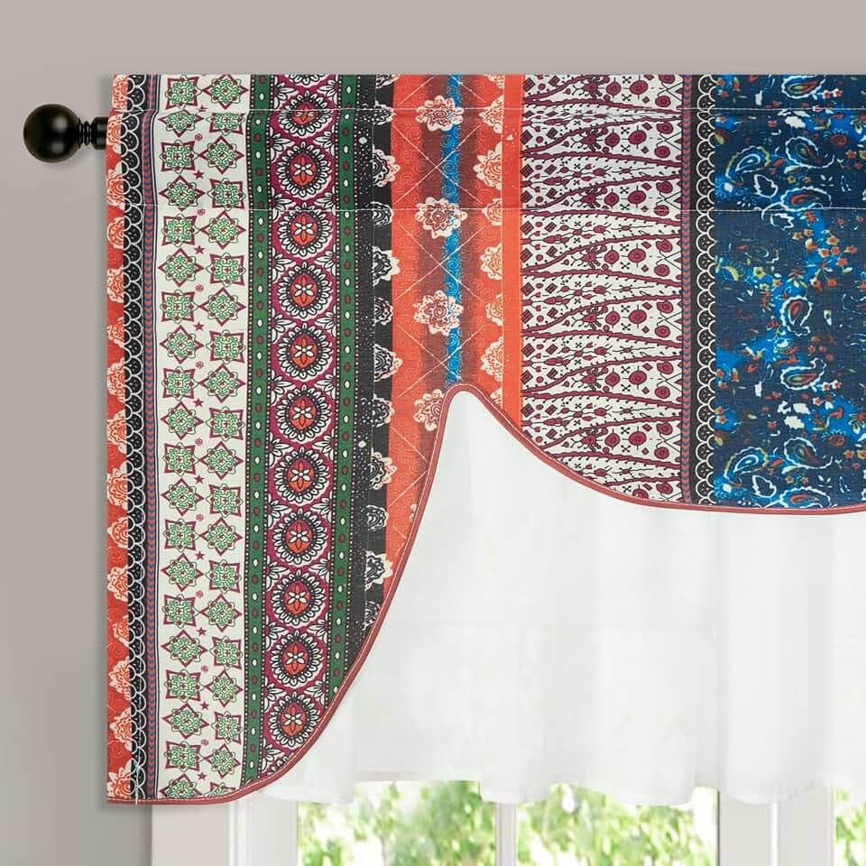 VOGOL Boho Layered Stripe Print Valance, 52 x 18, 1 Panel, Multi-Color