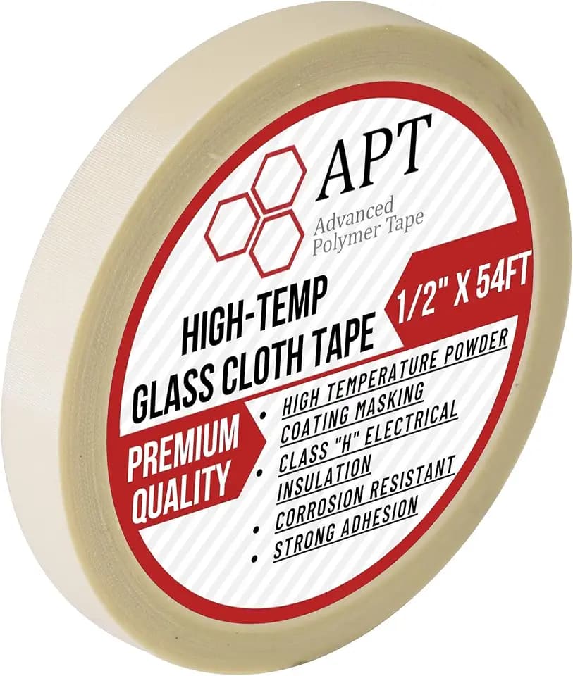 APT Glass Cloth Electrical Tape, High Temperature Masking Tape, 260°C. UL Listed, White Heat Resistant Tape. Ideal for Class H Electrical, Powder Coating, Sand Blasting (1/2" x 54 Fts)