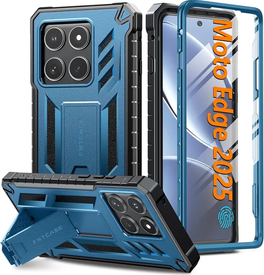 FNTCASE for Motorola Edge 2025 Case, Built-in Screen Protector, Kickstand