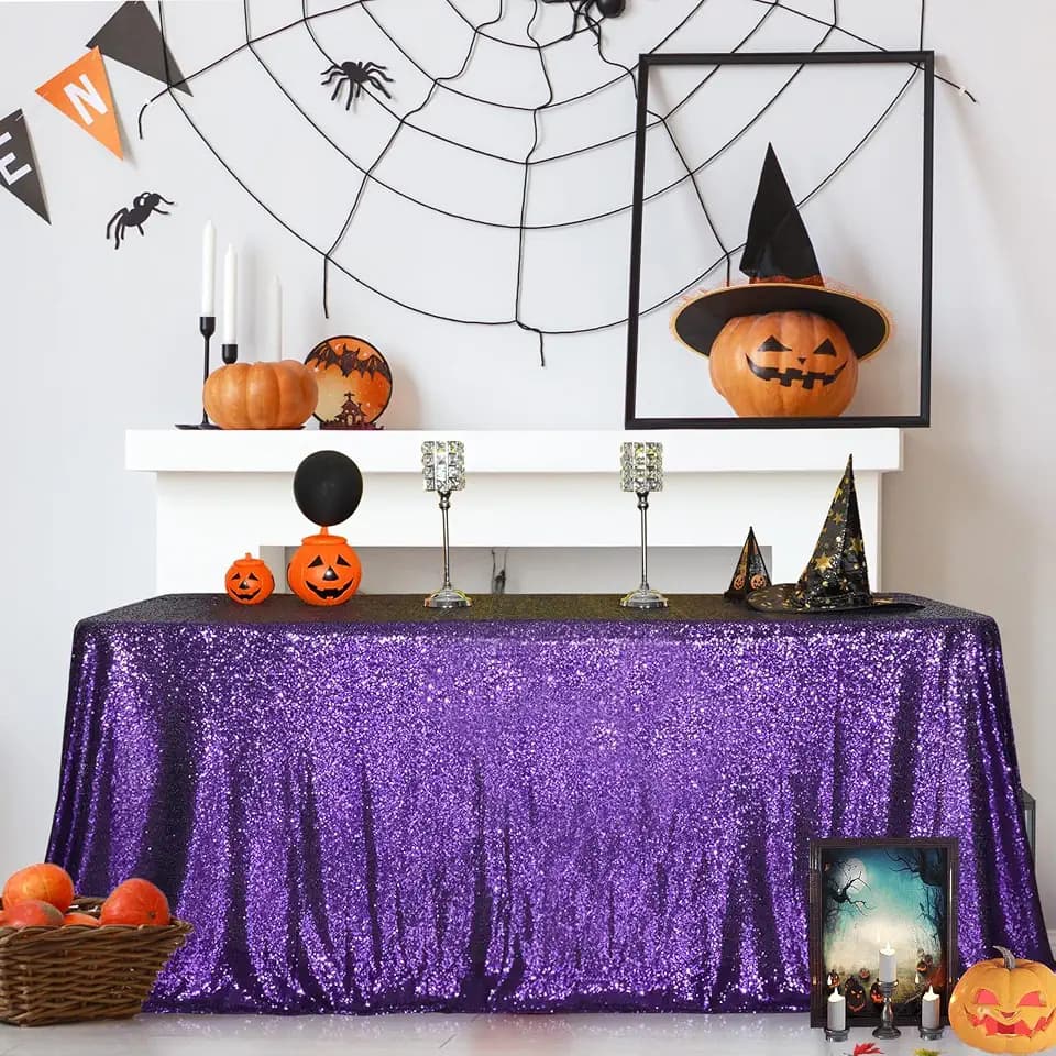 SquarePie Sequin Tablecloth 50x72 Inch Purple for Wedding Halloween Party