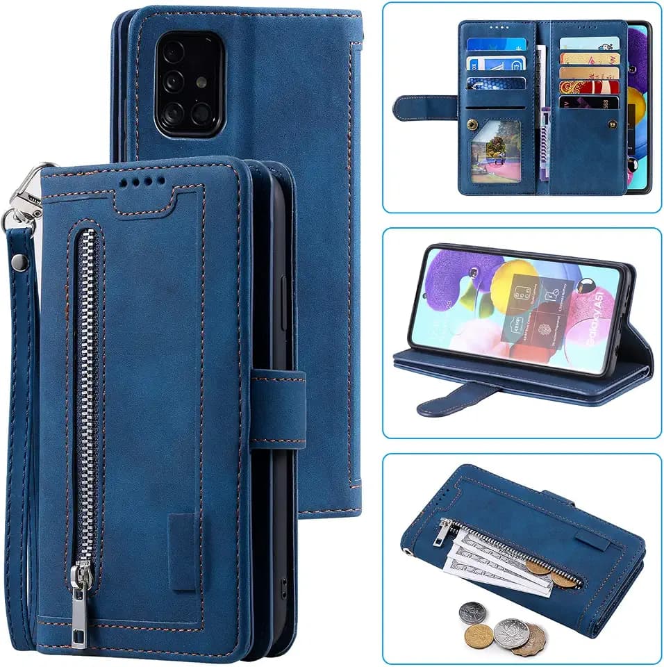 UEEBAI Hülle für Samsung Galaxy A32 5G, Retro Leder Klapphülle, Blau