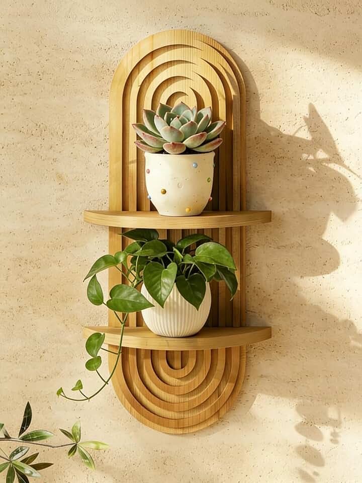 Bamworld Boho Wall Decor Plant Wall Shelf Wood Plant Holder Natural