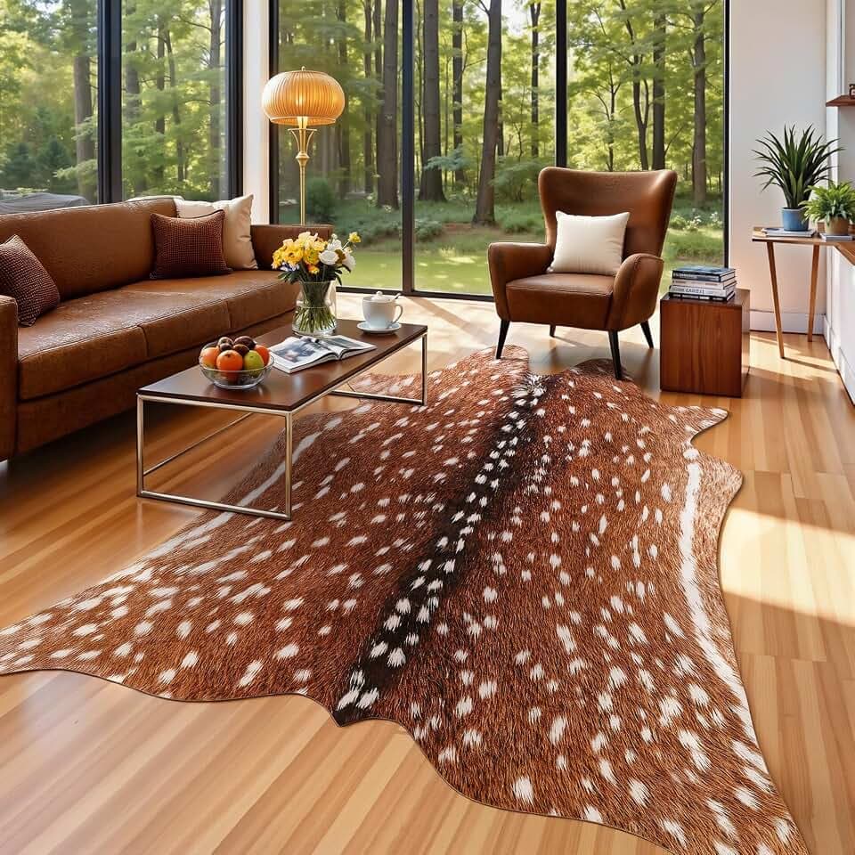 AROGAN Premium Deer Print Rug, Faux Animal Hide Rugs, Non-Slip 6.2x5.2 Ft