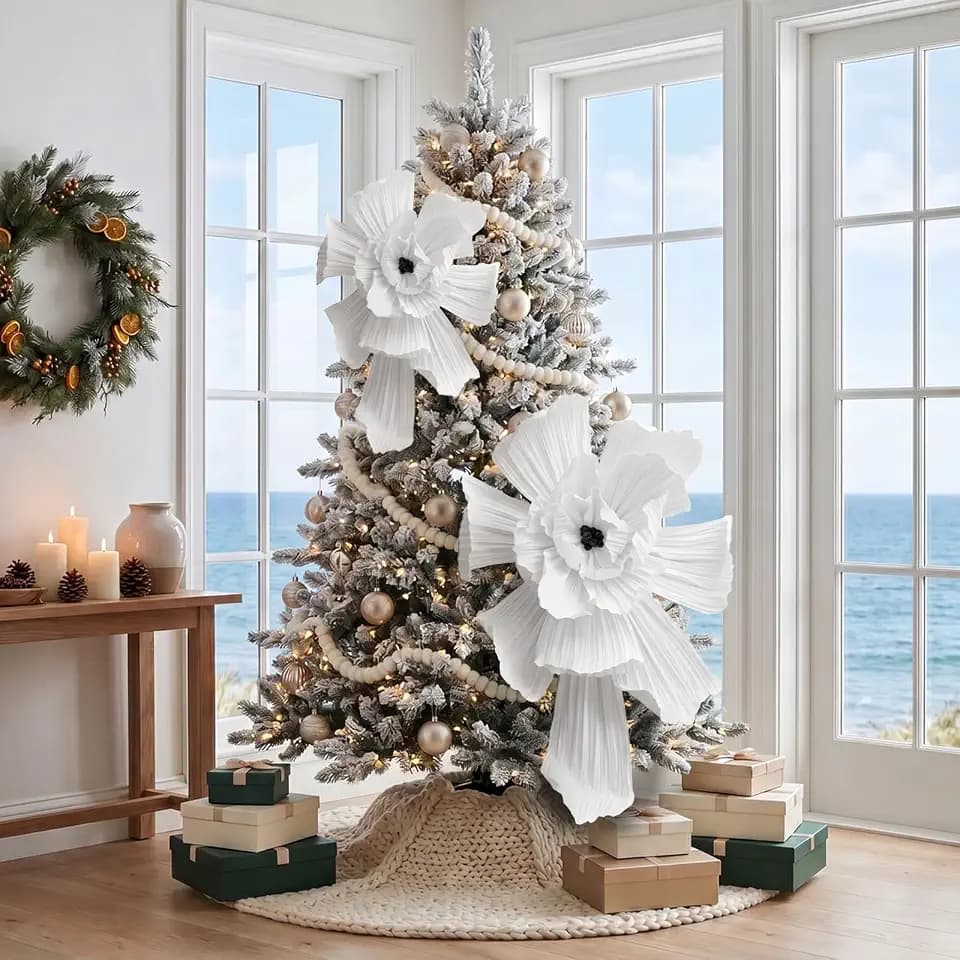 Geetery 2 Pcs Paper Flowers Christmas Tree Decoration, 20 40 Inch White