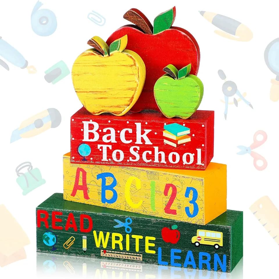 Geelin 4 Pcs Back to School Wooden Table Decor Apple Tiered Tray Decor