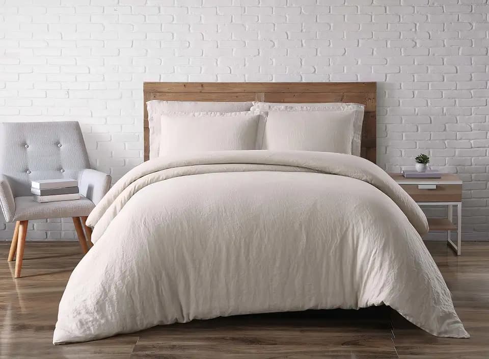 Brooklyn Loom Solid 100% Linen 3-Piece King Duvet Set in Natural, Linen, Adult, All Season, Oeko-TEX Certified