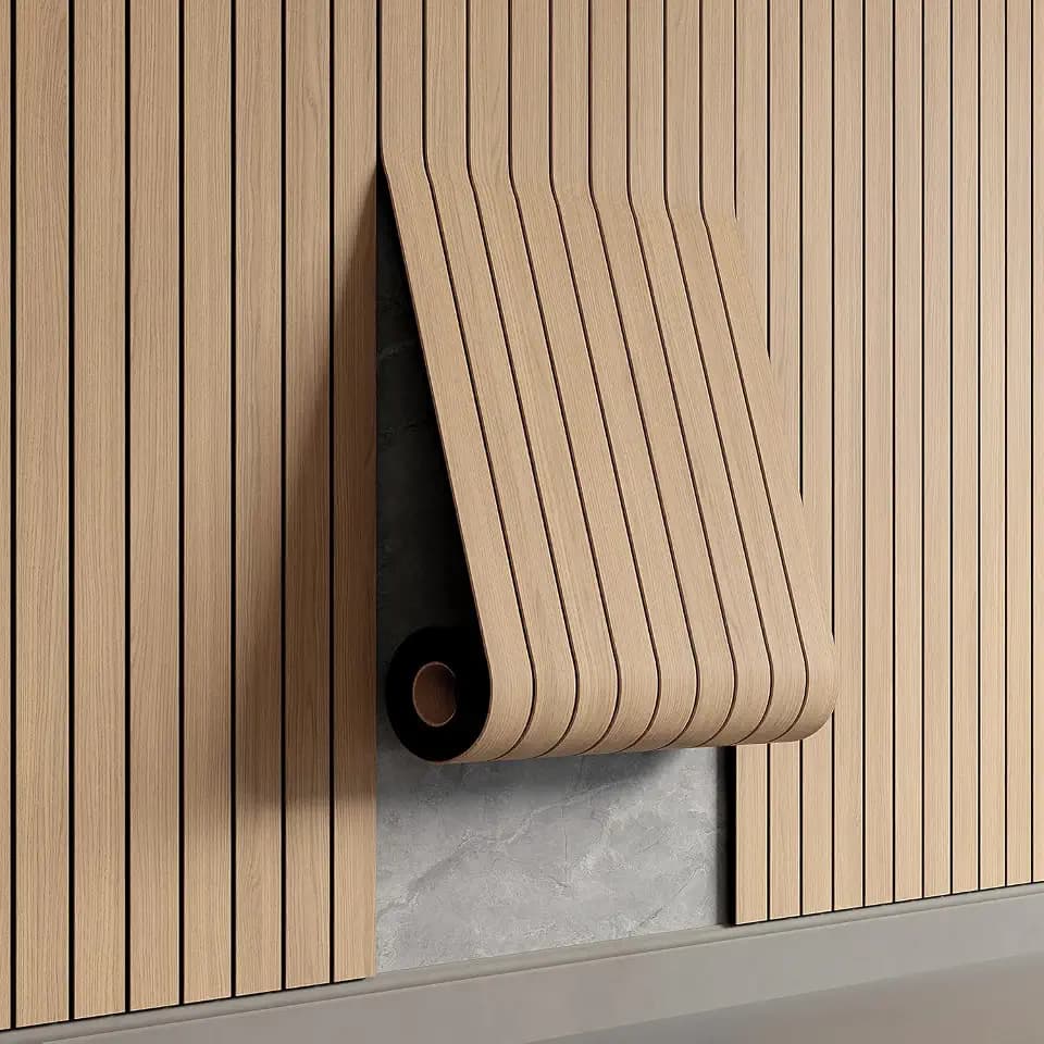YU LI 3DH Peel and Stick PVC Slat Wall Panel 236"x15.75" Self-Adhesive Thick Faux Oak Wood Grain Wallpaper Panel 3D Soundproof Wall Panels for Walls & Ceilings