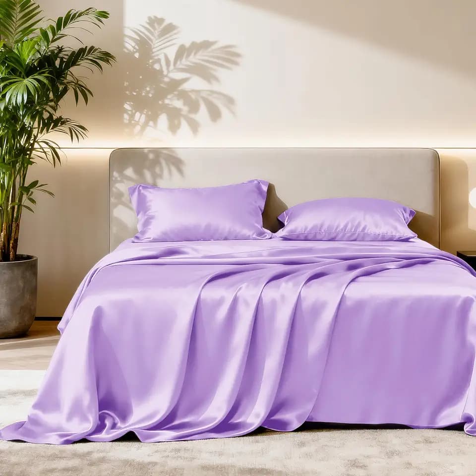 Love's cabin Satin Twin XL Sheets Set, 3 Pieces, Lavender, 15" Deep Pocket