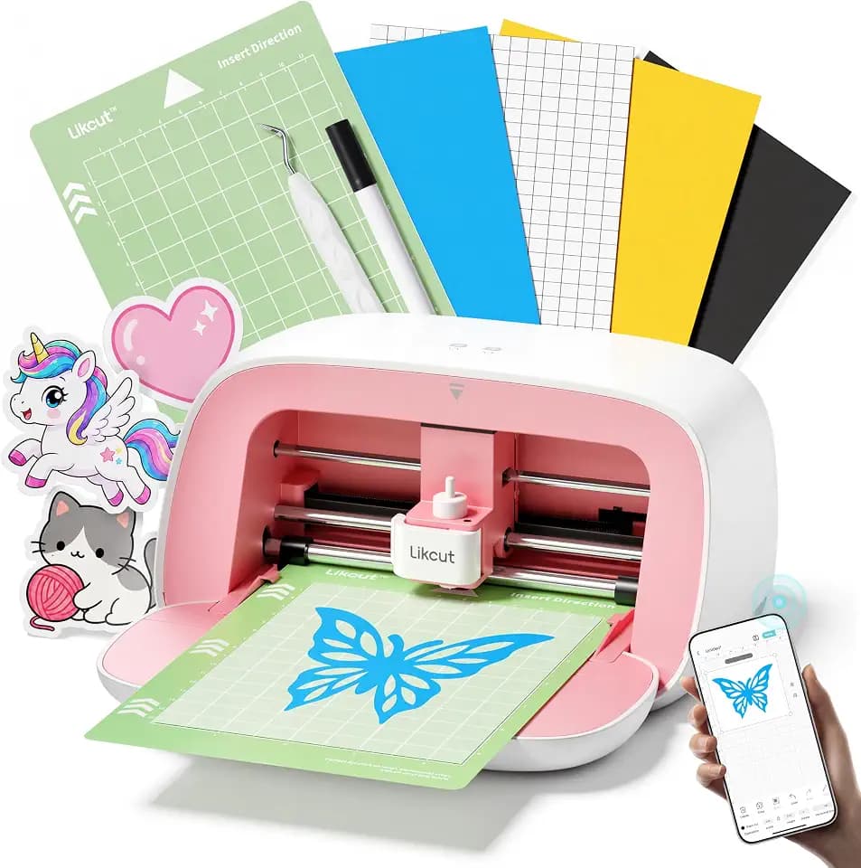 Likcut Glee S501 Plottermaschine, Mini schneideplotter Verfügbar für Karten und Vinyl, Plotter mit Schwarze Stifte und Unkrauthaken, Rosa