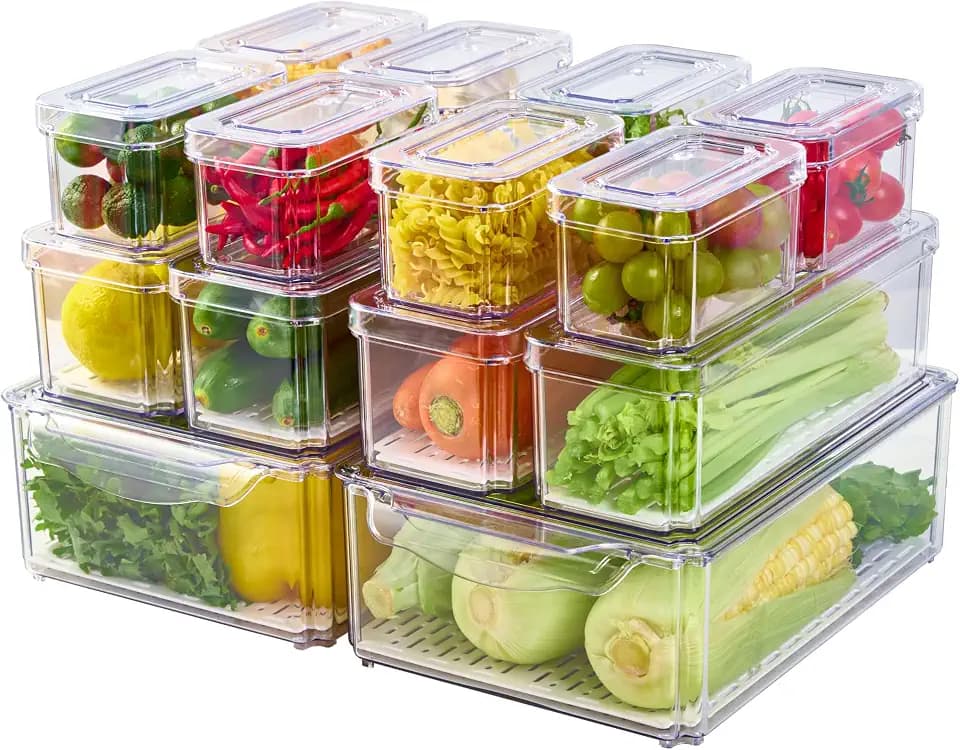 JollyPack Fridge Organizers, Refrigerator Organizer Bins with Lids, 14 Pack