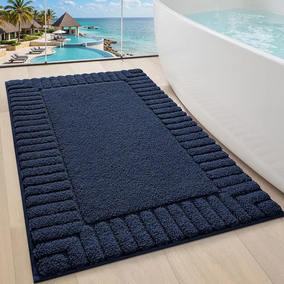 LUMI Soft Bathroom Rugs Absorbent, Non Slip Bath Mat 20x32, Blue