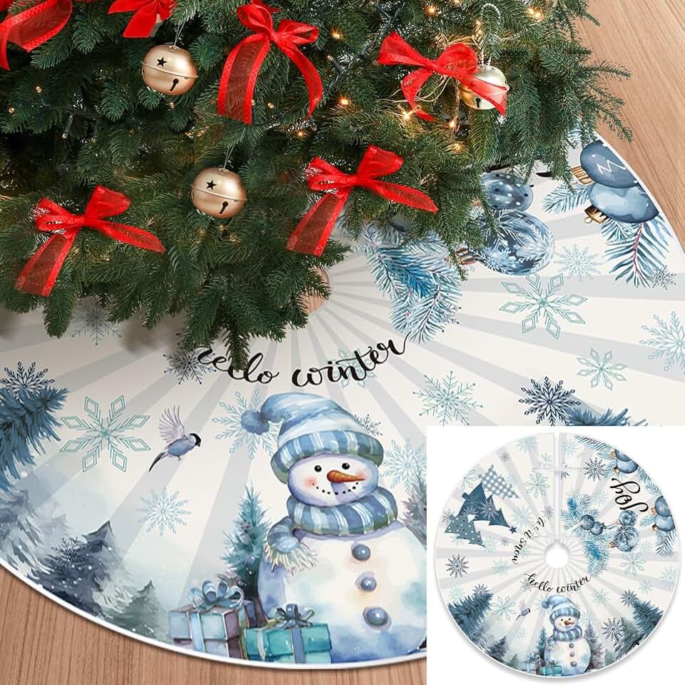 Foilswirl 48 Inch Snowman Christmas Tree Skirt,Fresh,White