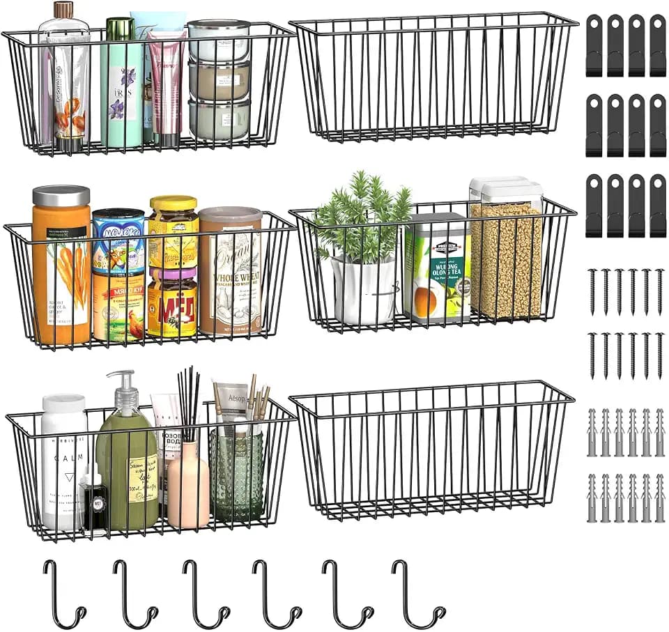 Simple Trending 6 Pack Wire Basket Wall Mount Hanging Baskets
