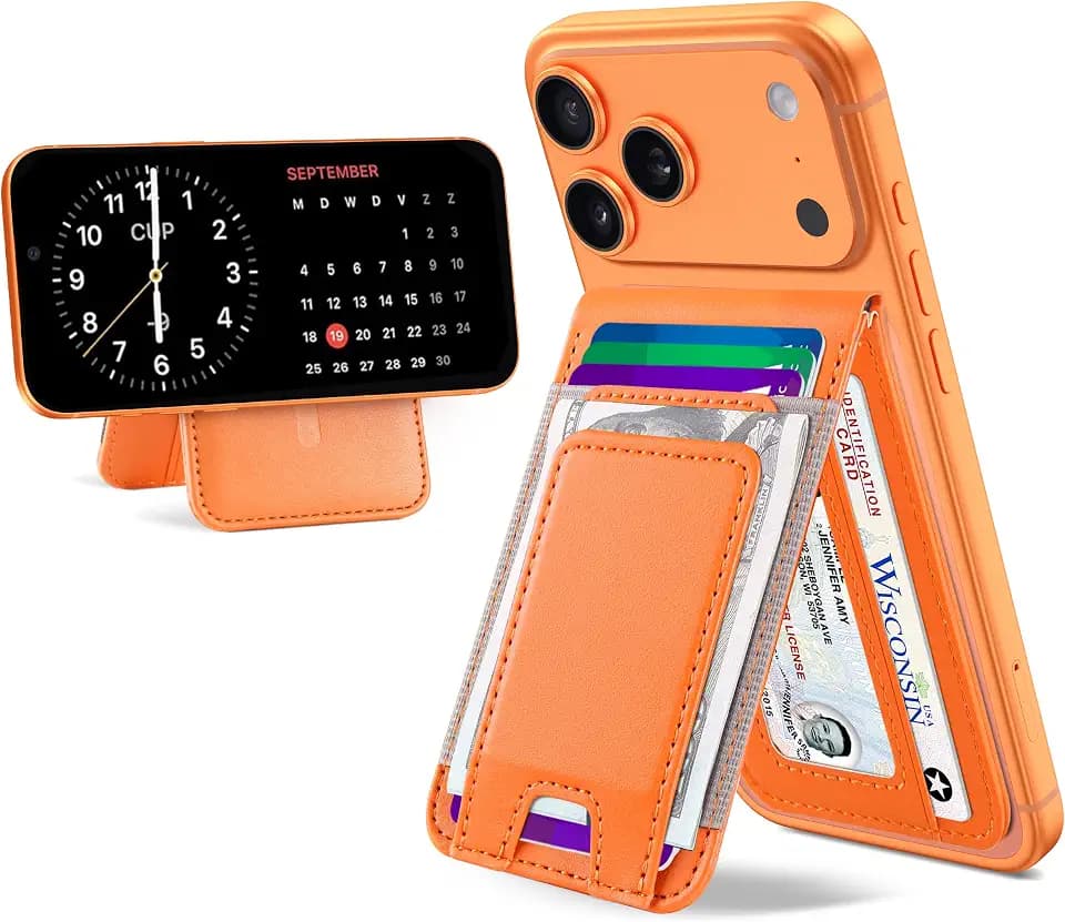 for MagSafe Wallet with Money Clip, Magnetic iPhone Wallet Stand, Orange