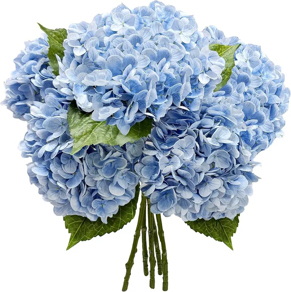Yatim 21In Blue Artificial Hydrangea Flowers with Stems 5 Pcs