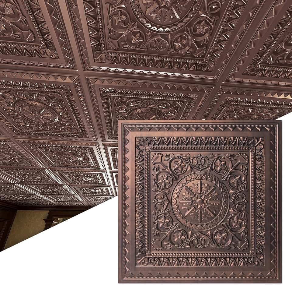 Art3d PVC Drop Ceiling Tiles 24x24 in, 12-Pack, 48 Sq.Ft, Copper