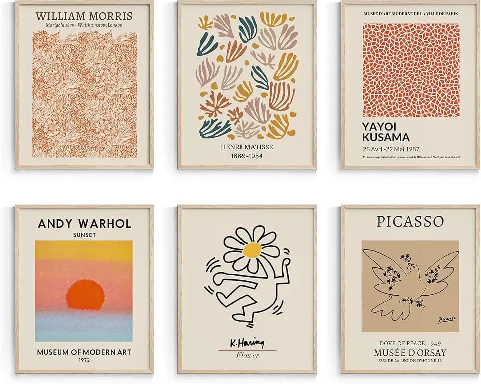 Habseligkeit Retro Room Decor, Matisse Abstract Wall Art Prints, Minimalist Boho Bedroom Decor for Girs Unframed,11x14in, Set of 6