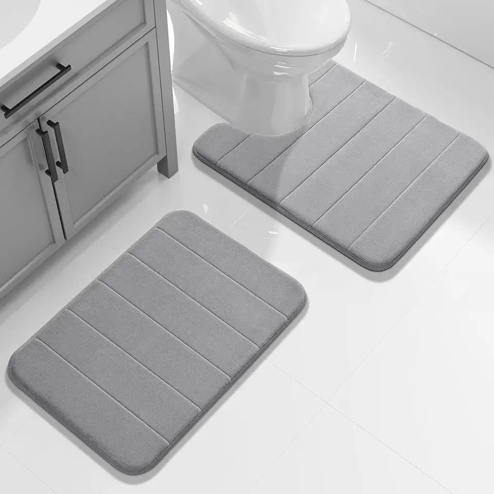 Yimobra Memory Foam Bathroom Mat Set, 24 x 17 & 24 x 20 in, Gray