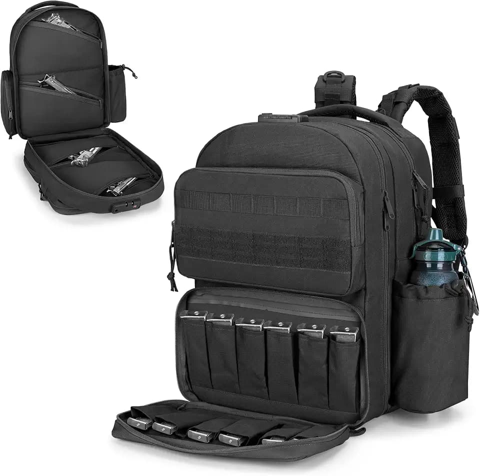 GOBUROS Tactical Pistol Backpack for 4 Handguns 12 Mags, Gun Range Backpack