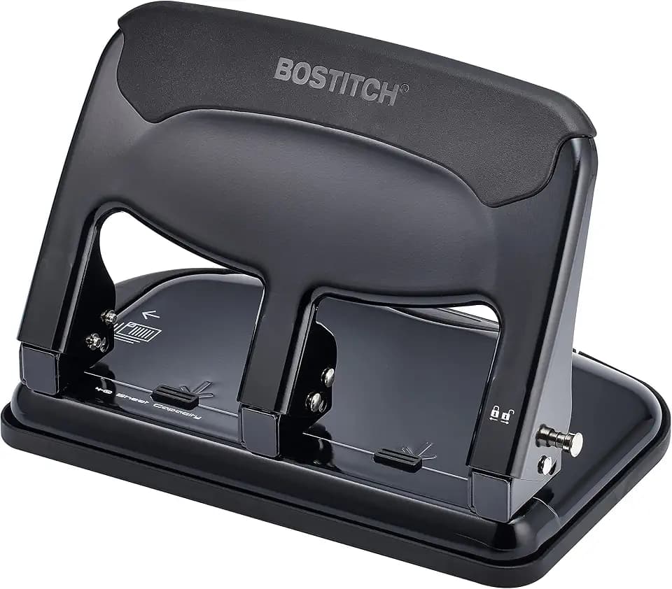 Bostitch EZ Squeeze Heavy Duty 3 Hole Punch, 40 Sheet Capacity, Black