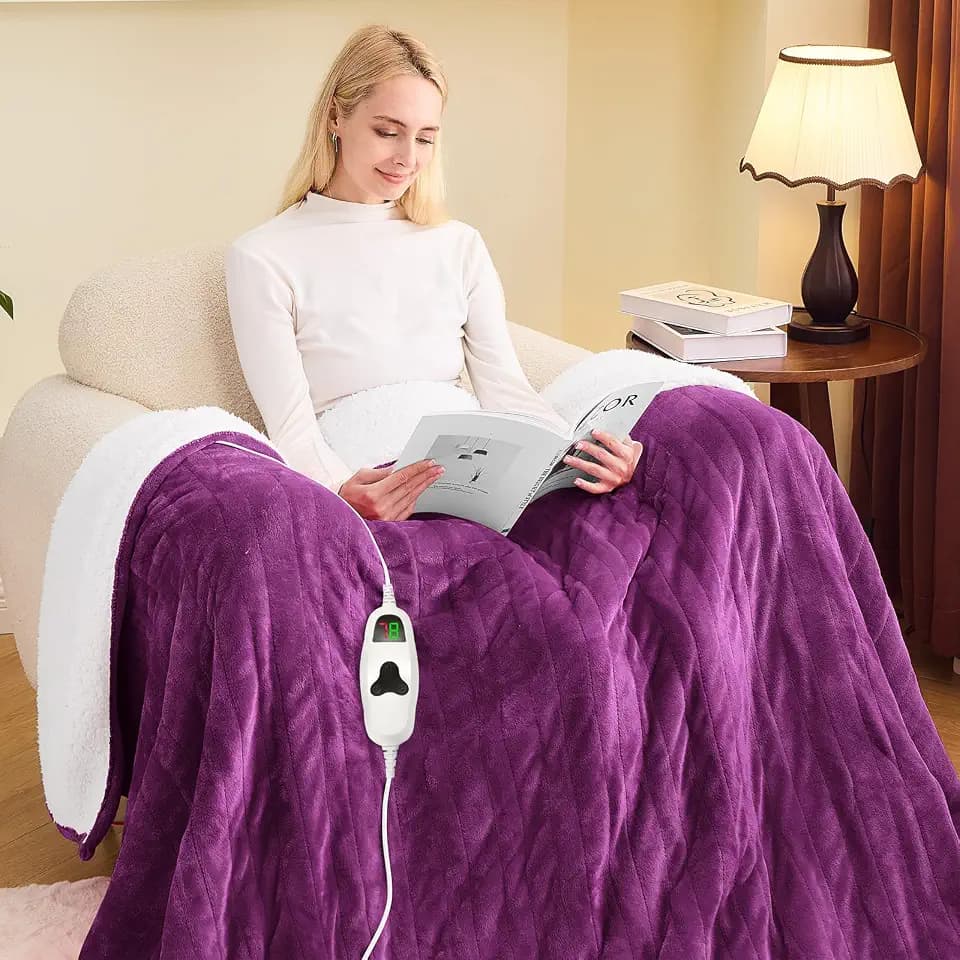 greenoak Heated Blanket Electric Full 72"X84", Heating Blanket with 10 Heat Levels 1/2/4/6/8 Hours Auto-Off, Soft Flannel Sherpa Warm Heater Christmas Blanket,Taro Purple