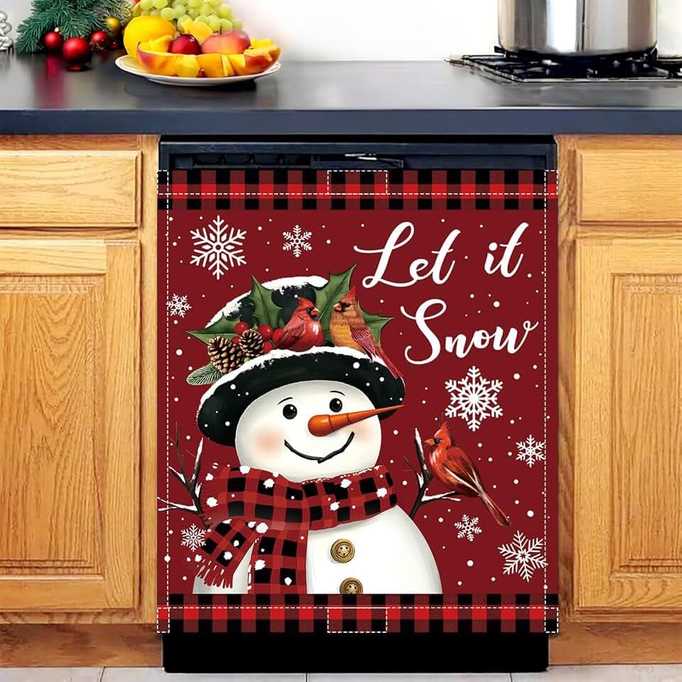 Christmas Dishwasher Magnet Cover, 23x26In Let it Snow Snowman Dishwasher Magnet Sticker for Kitchen Decoration Funny Refrigerator Magnet Cover Fridge Panel Decal Refrigerator Magnet Cover