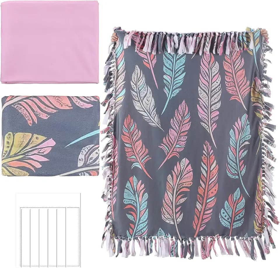 Hahafelt 3 Pcs No Sew Tie Fleece Blankets Kit,Feather