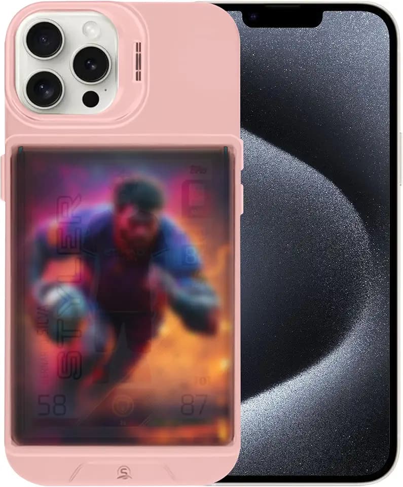 iPhone 14 Pro Card Holder Case, Clear Card Display Phone Case with Built-in Stand & Card Slot, Shockproof Protective Cover for Trading Cards, Photocards & IDs (Pink)